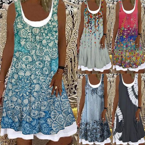 

casual dresses women loose fake two dandelions dress fashion beach style temperamental summer long lantern sleeve print wrap wome, Black;gray