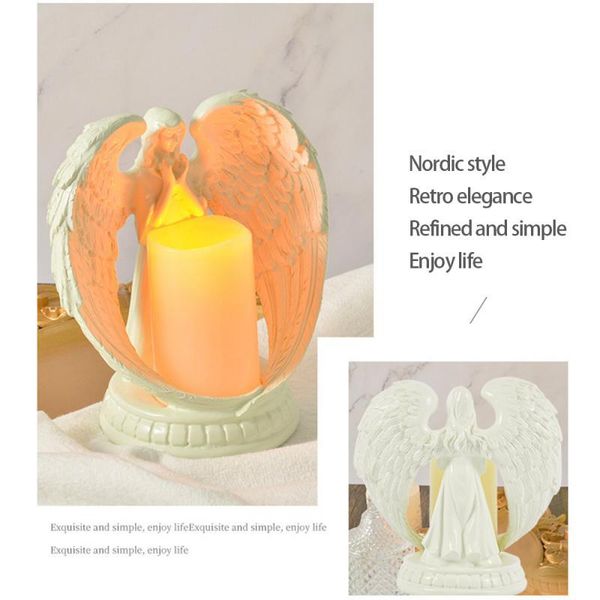 

candles nordic resin angel figurines miniature candle holder ornaments electronic candlestick crafts home decor wedding gifts