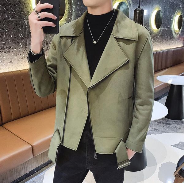 

2021 men's casual fashion jacket fall winter lapel jacket korean style comfortable slim asian men clothing, Black;brown
