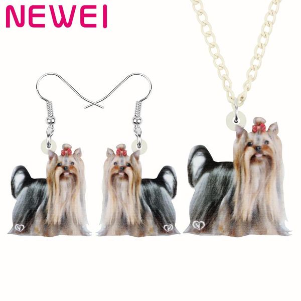 

earrings & necklace ei acrylic brown sweet standing yorkshire dog jewelry sets lovely animal for women girls kid novelty gift, Silver