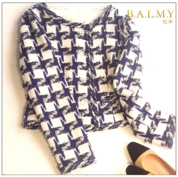 

women's jackets 2021 women small fragrant breeze mao short coat blue grid rough flowers, Black;brown