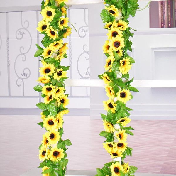 Dekorative Blumenkränze, 240 cm, künstliche Sonnenblumen, hängende Weinblätter, 2 Stück, Heimdekoration, Hintergrund, künstliches Pflanzenlaub für Weihnachten