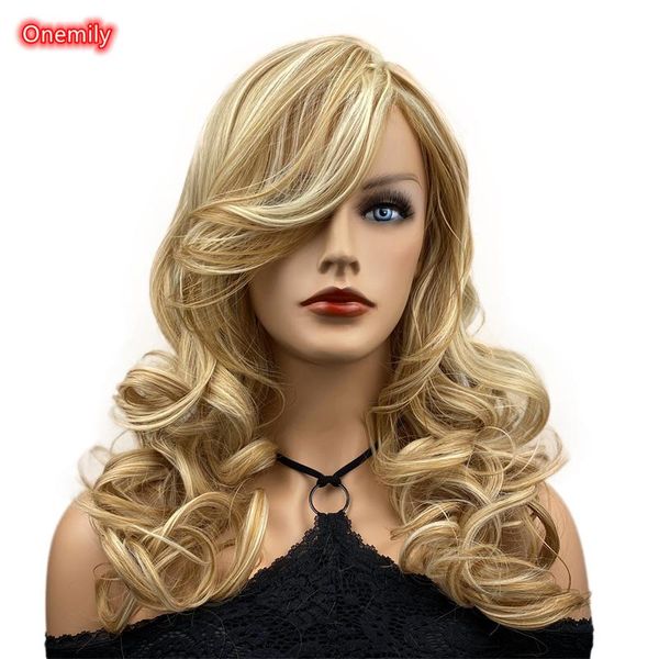 

synthetic wigs onemily blonde long wavy women fashion wig for daily wear, Black