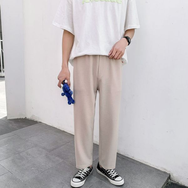 

2021 new spring summer casual men's fashion solid color straight men streetwear korean loose wide-leg pants mens trousers ruqb, Black