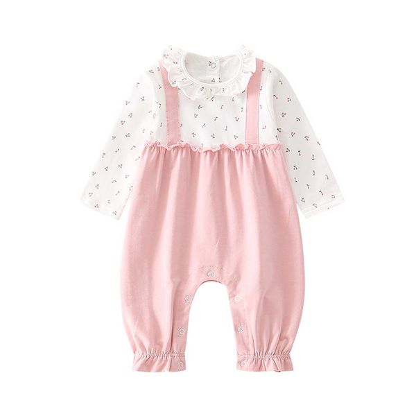 

jumpsuits born baby one-piece girl cherry spring and autumn princess clothes outing romper, Blue