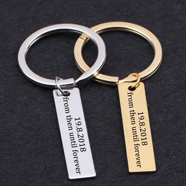 

keychains stainless steel key ring engraved 19.8.2021 from then until forever romantic lovers' couple gift exclusive tag, Silver