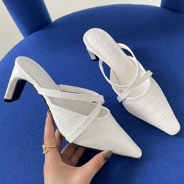 

dress shoes women pumps black white snake print strappy mules heels sandals slippers thick high heel pointed toe slides party