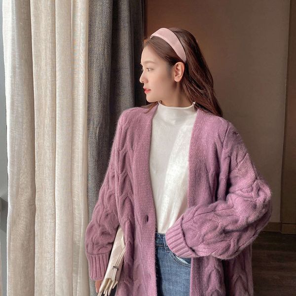 

thick cardigan women's loose 2020 new lazy wind thickened twist sweater coat, White;black