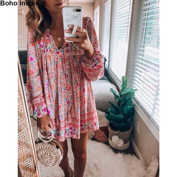 

women's blouses & shirts boho inspired blouse for women 2021 spring summer pink floral print shirt tassel long sleeve female casual bl, White
