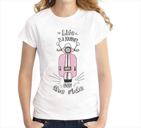 

cute motorcycle print men short sleeve o neck loose ladies summer tee camisetas mujer, White;black