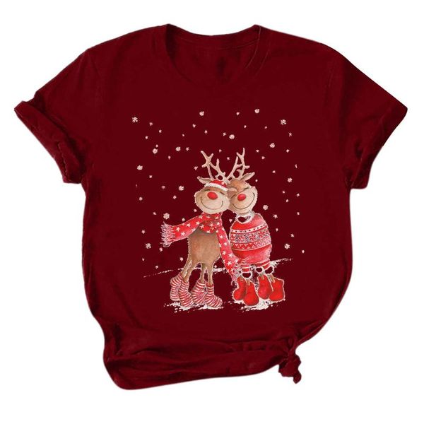 

women's t-shirt cute christmas elk printing aesthetic for ladies ropa de mujer 2021 graphic t shirts s-5xl lovely shirt gift, White
