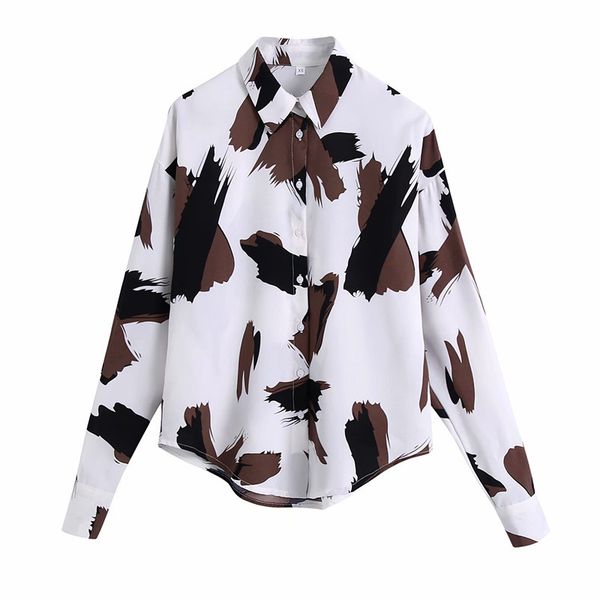 

2021 new fashion women's simple casual lapel graffiti shirt size xs-l, White
