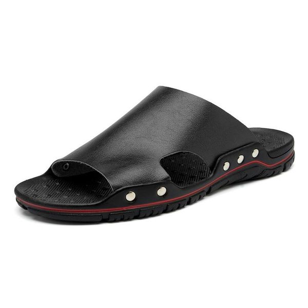 

slippers men's sandals summer leather men casual shoes sneakers flip flops top, Black