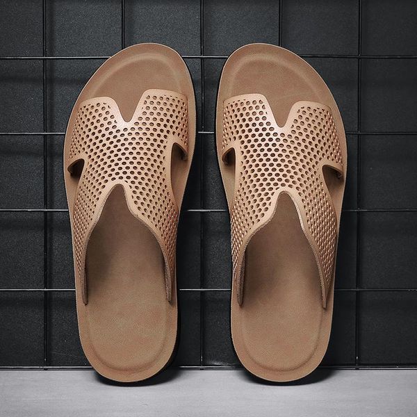 

slippers glazov 2021 summer men shoes mens flip flops trendy anti-slip leather casual classic massage beach, Black