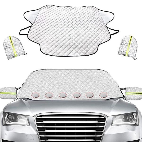 

car sunshade windshield cover, 61.8 x 48.6 inch snow cover with mirror and magnetic edge, for cars suv truck in all weather