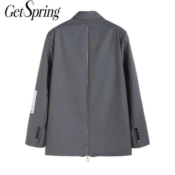 

getspring women blazer patchwork irregular gray black blazers jackets vintage casual all match suit coats fashion 210601, White;black