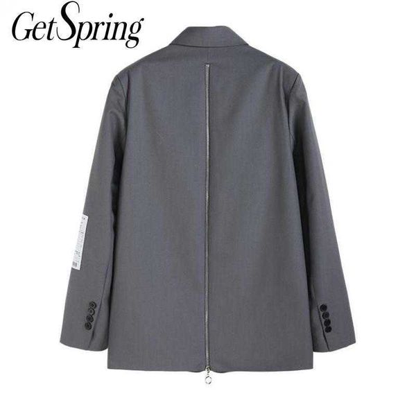 

getspring women blazer patchwork irregular gray black blazers jackets vintage casual all match suit coats fashion 210601, White;black