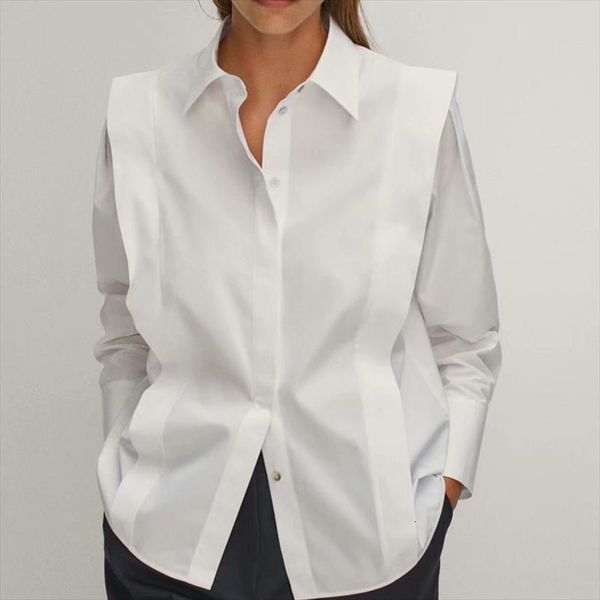 

za autumn poplin stitching womens shirts fashion lapel long sleeve buttons white shirt streetwear