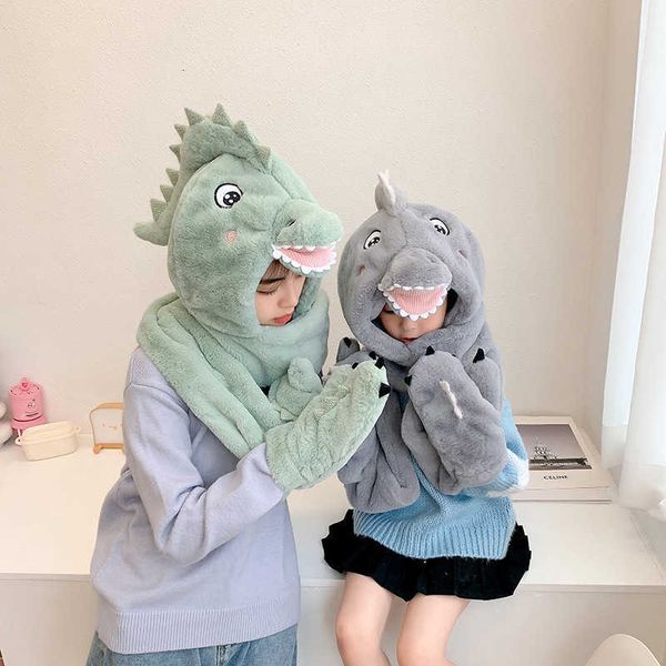 

dinosaur bear women's scarf three piece hat children's winter warm, Blue;gray