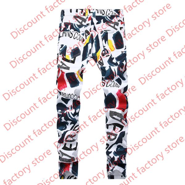 

spring summer men letter print jeans new fashion white male jeans for casual slim fit street designer pants big size, Blue