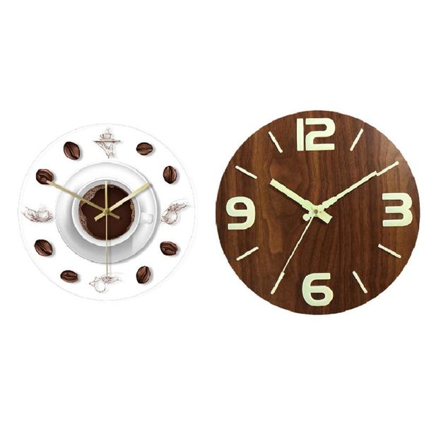 

other clocks & accessories 2 pcs wall clock: 1 coffee hand bean clock 12 inch night light function round