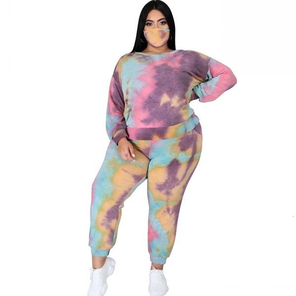 

moda tie dye print two pieces all woman's sweatpants complete sleeve t shirt and autumn suit pants oversize lounge wear outfits 0jwy, Gray