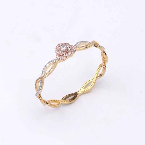 

bangle fashion simple style flower three-color elegant ladies bracelet cross-shaped hollow full zircon ring color jewelry set gift, Black