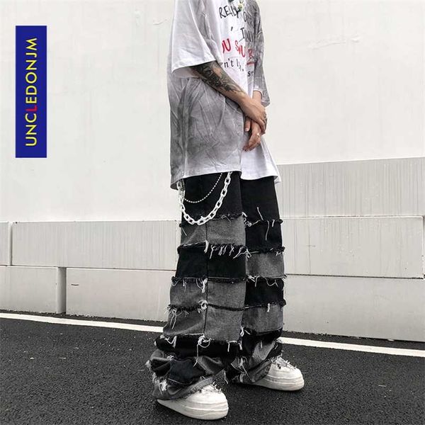 

uncledonjm tassel pants men's fashion brand pendant wide leg hip hop lazy wind jeans couple's pants loose jeans men n06 211008, Blue