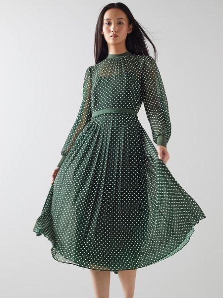 

casual dresses 2021 early autumn round neck long sleeve two-piece waist closing slim polka dot dress, Black;gray