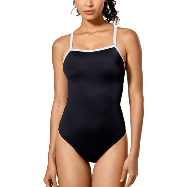 

women's basic sleek solid elite training sport athletic one piece swimsuit