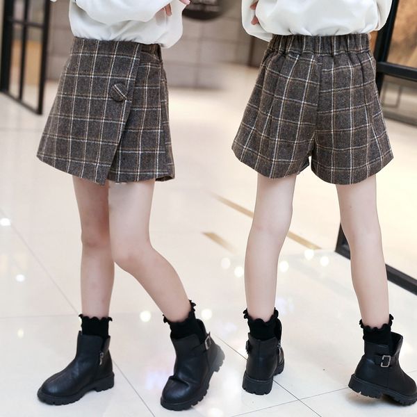 

short girls winter skirt plaid shorts for girl thicken children short autumn england style fake skirt for teen kids student 210225, Black