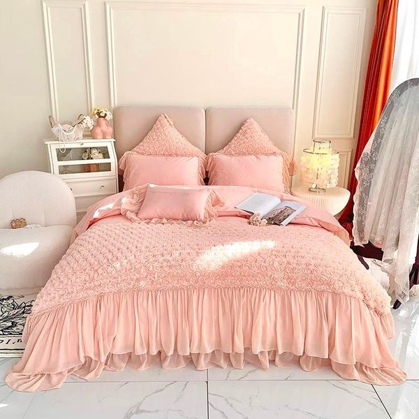

bedding sets romantic handmade rose flowers duvet cover set luxury 1000tc egyptian cotton wedding 4/7pcs bed sheet pillowcases