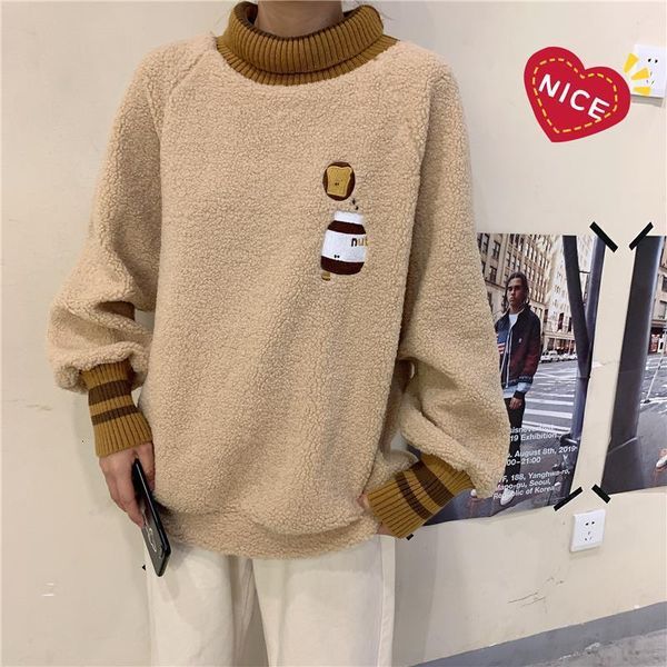 

2021 new deeptown style sweatshirt winter fashion kawaii puloer long sleeve plus veet embroidery hoodies women oern, Black