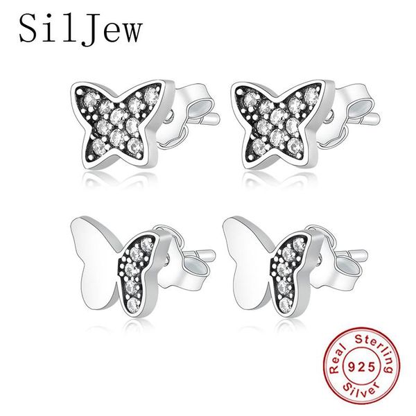 

stud siljew authentic fashion 925 sterling silver butterfly earrings for women girls beautful animal moda bijoux, Golden;silver