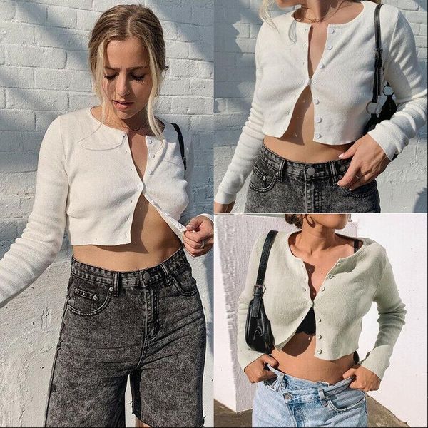

autumn 2021 mint green casual knitted short cardigans women o neck long sleeve buttoned crop sweaters jumper winter pull, White;black