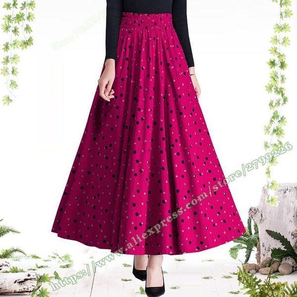 

skirts 2021 spring summer female polka dot floral pattern cotton linen casual retro vintage plus size 7xl 8xl ladies skirt women, Black