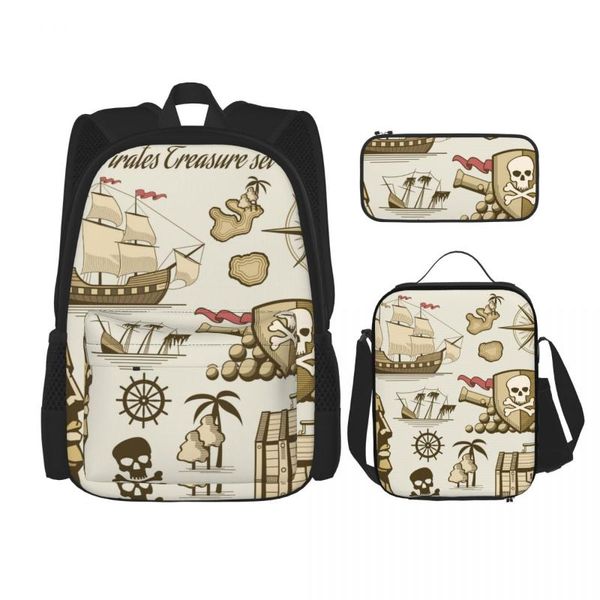 

backpack 3 set 2021 pirate cannon skull sea ship shoulder bags school bag mochilas student