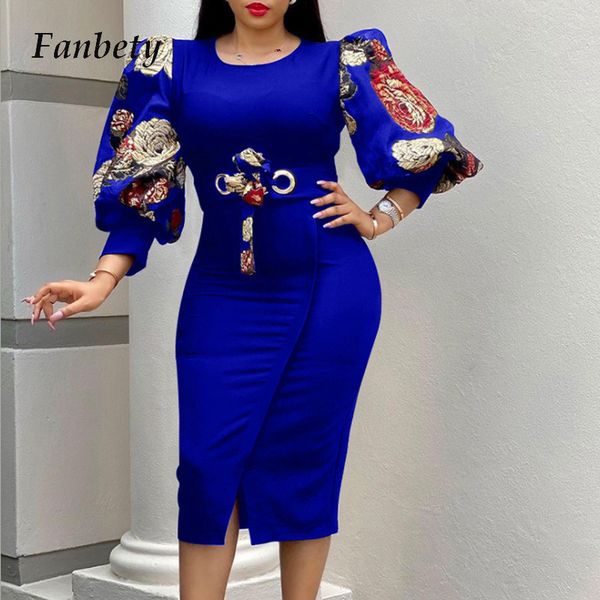 

2021 new vintage floral print o neck ladies party women elegant long lantern sleeve slim pencil spring bodycon vestidos x1iu, Black;gray