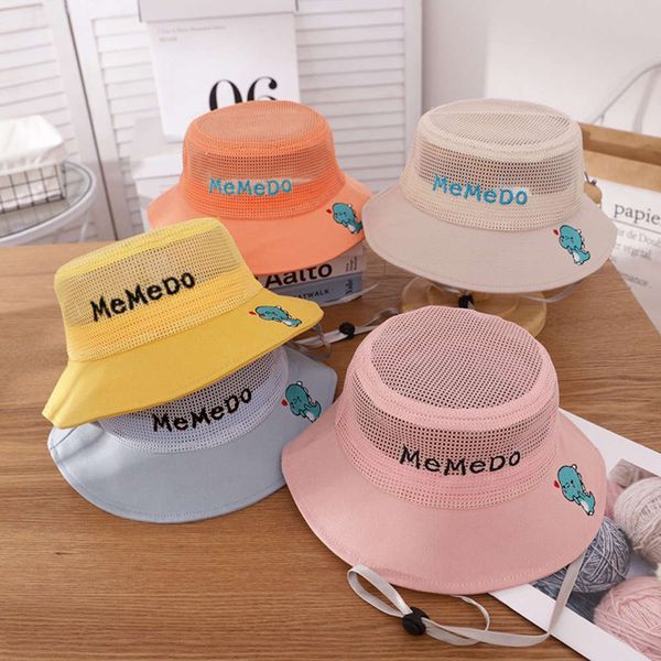

children's summer net hat cartoon fisherman's big eaves flat sunshade boys and girls' sun hat baby, Yellow