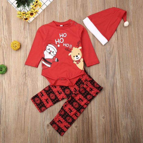 

clothing sets baby girl boy christmas clothes set santa claus reindeer romper bodysuit pants hat 0-24m born infant toddler festival costume, White