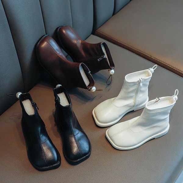 

girls boots boots 2021 autumn winter new style fashion children short princess flocking leather b, Black;grey
