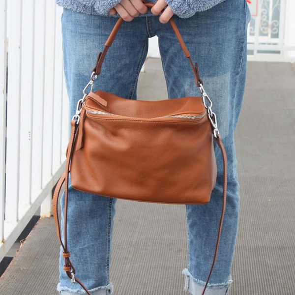 

cross body 100% soft genuine leather handbags women designer bags fashion shoulder bag female crossbody tote solid color handle