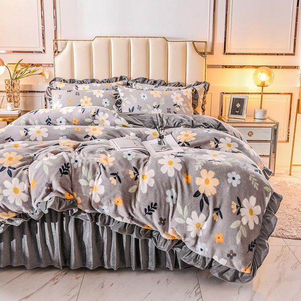 

flannel bedding set crystal velvet coral fleece winter duvet cover keep warm bedsheet velvet pillowcases flat bed