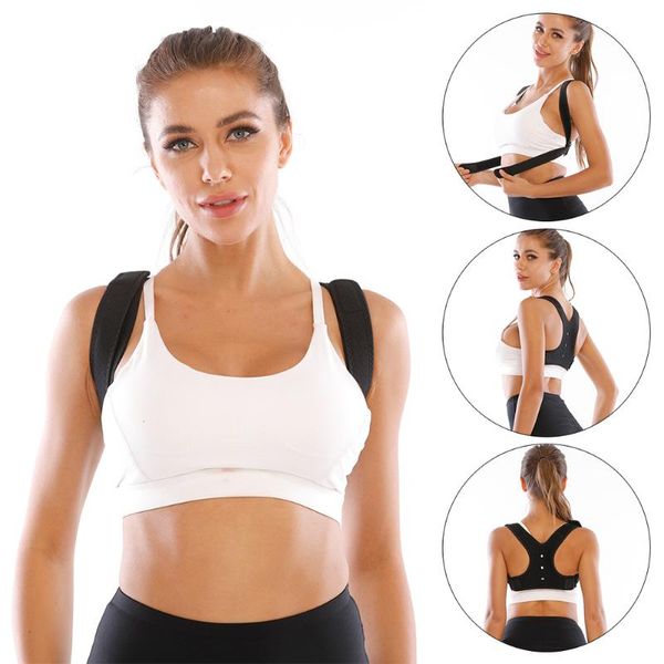 

adjustable posture corrector brace support belt for clavicle spine back shoulder lumbar health care magic sticker, Black;blue