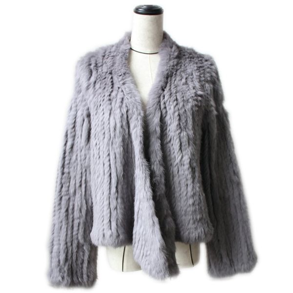 

winter autumn women real fur coat female knitted rabbit coats jacket casual thick warm fashion slim overcoat clothing 211018, Black