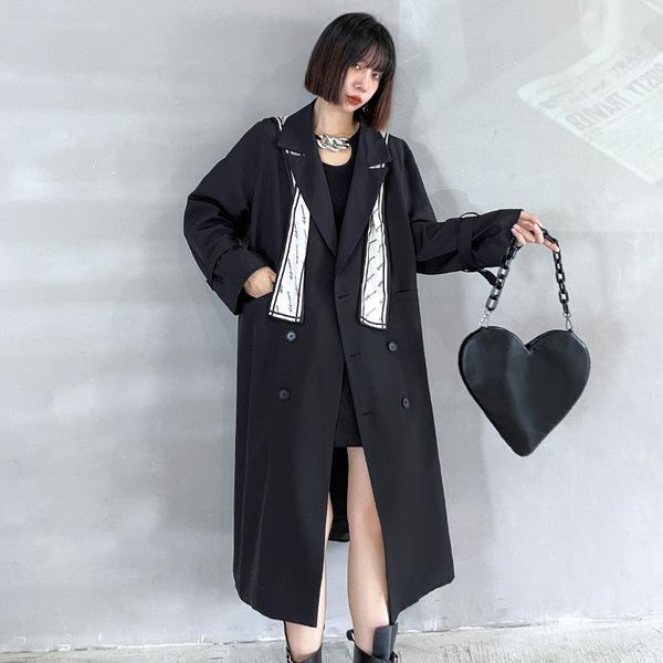 

women's trench coats fashion long straight coat women korean runway tweed jacket suit blazer luxury designer baggy windbreaker cloak bl, Tan;black