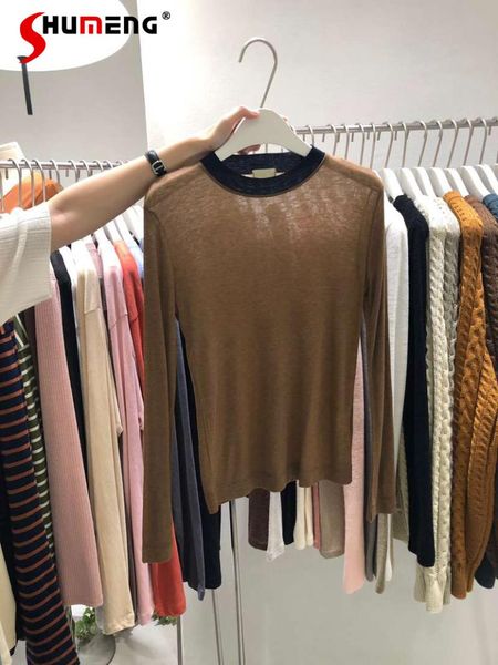 

women's t-shirt 2021 spring solid color round neck loose bottoming shirt long sleeve simple inner wear, White