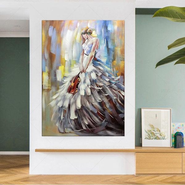 

paintings modern abstract artwork violin girl print oil on acrylic canvas wall art home dÃ©cor stretched frame ready to hang