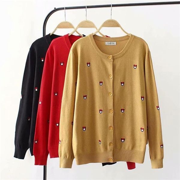 

women's sweaters [ewq] sweet round neck long-sleeved embroidered loose sweater coats trend women 2021 autumn cardigans jacket 3 color q, White;black