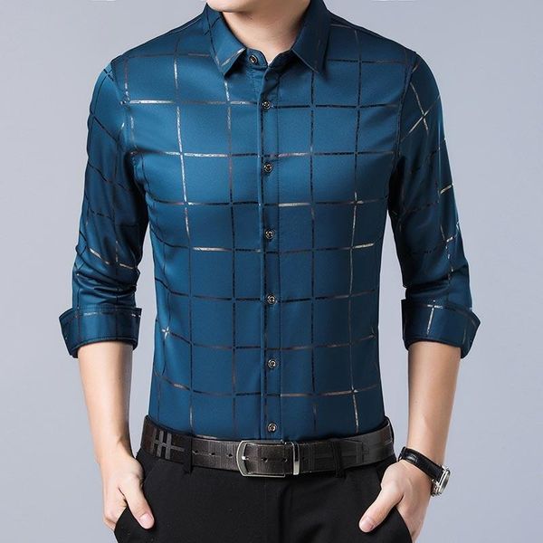 

men's casual shirts shirt sleeve korean fashion brand men long plaid social dress slim fit camisas hombre masculina, White;black